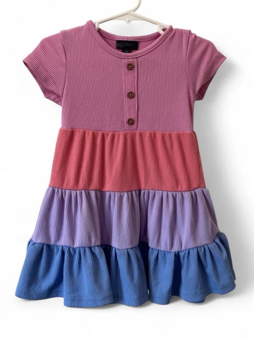 18M Girl Short Sleeve Dress Color Block Ribbed Knit Ruffle Hem Picapino EUC